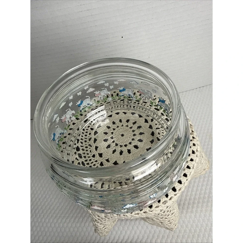 KIG Indonesia Vintage Glass Candy Jar Cannister Apothecary Lid Happy Cows. 5X5